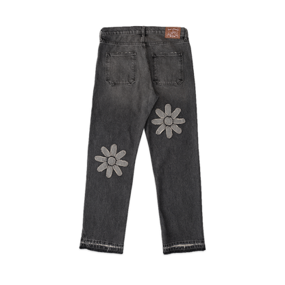 Flower Denim Jeans - Charcoal