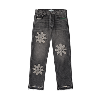 Flower Denim Jeans - Charcoal