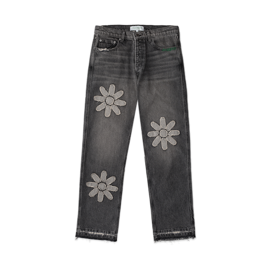 Flower Denim Jeans - Charcoal